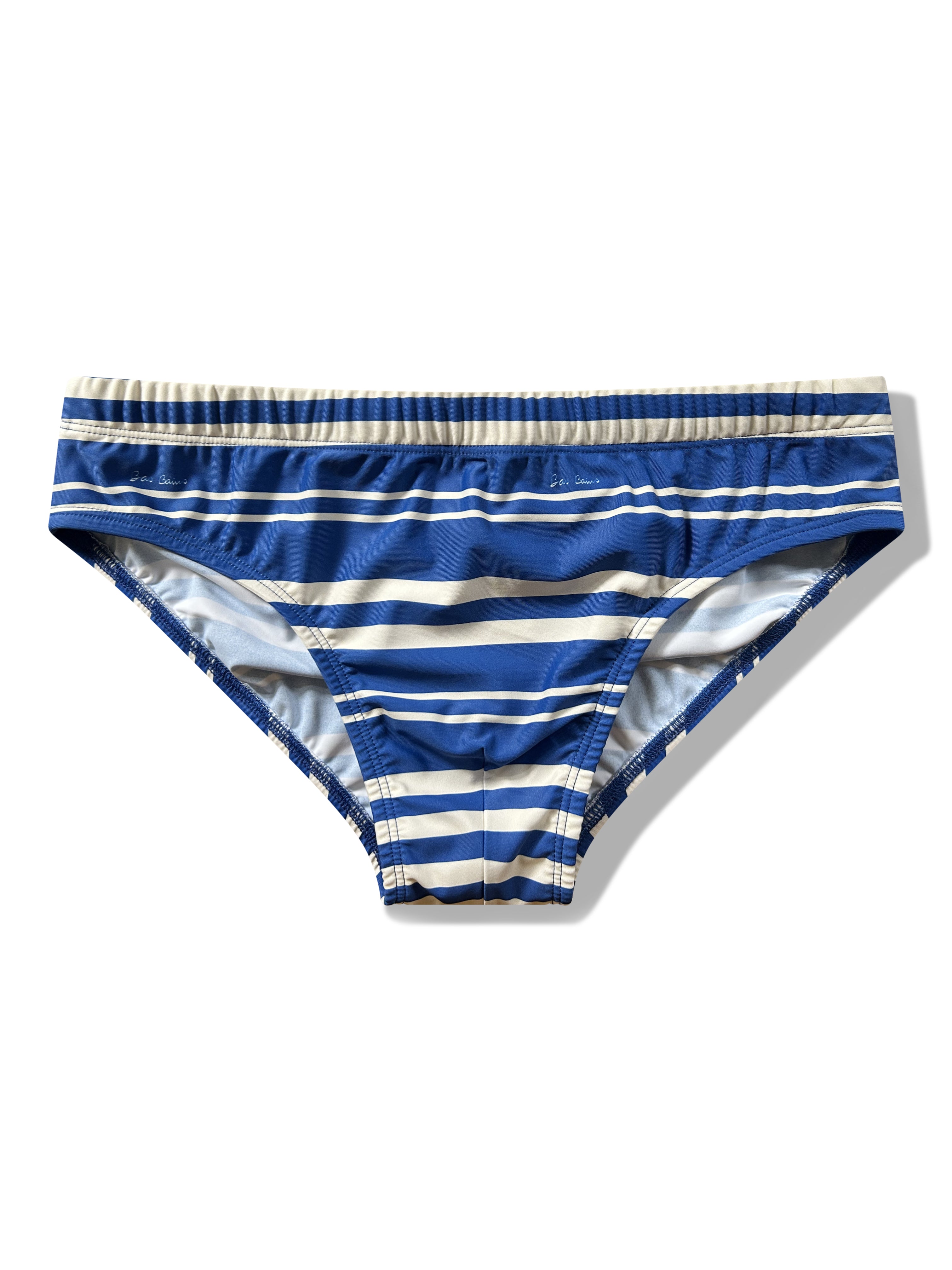 Blue and white striped underwear on a white background