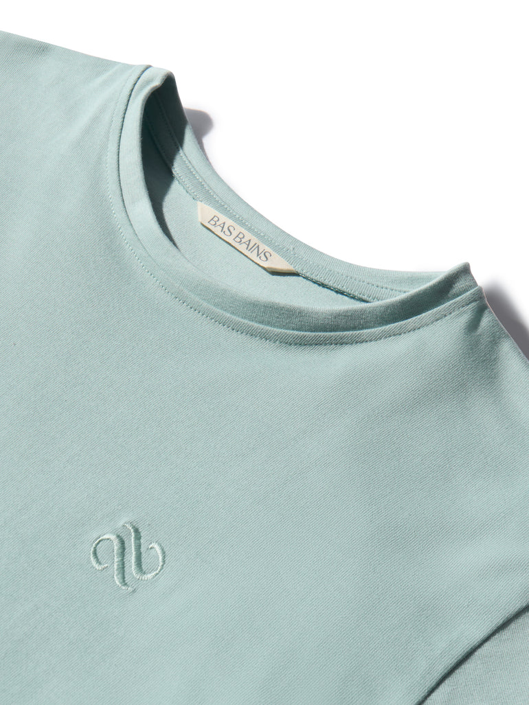 image of organic cotton T-shirt in Menta green detail view by Bas Bains